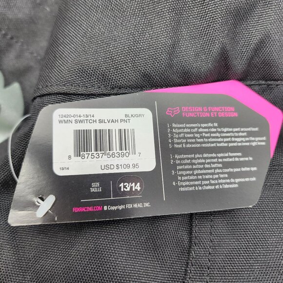 New Fox Switch Silvah Womens Jrs 13/14 MX Moto Riding Pants Convertible Zip Legs - Picture 16 of 16